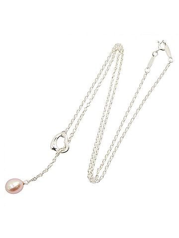 Tiffany & Co. Tiffany &amp; Co. Open Heart Lariat Necklace, Sterling Silver 925, Water Pearl, Women's, Silver/Pink Tones (view 2)