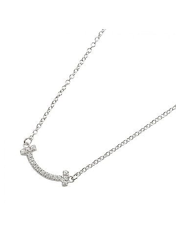 Tiffany & Co. Tiffany &amp; Co. T Smile Mini Diamond Necklace, 18K White Gold (18KWG), Diamond, Women's, Silver/Clear Tone, 62617799 (view 1)
