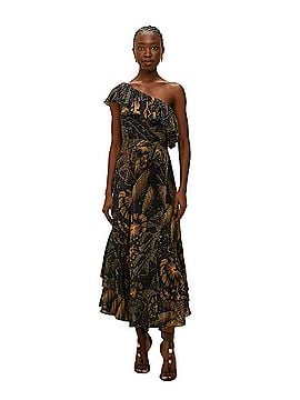 FARM Rio Black Golden Foilage One-Shoulder Maxi Dress Cocktail Dress (view 1)