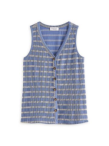 Gilli Women's Ivy Button Front Knit Tank in Blue-Cream Stripe (view 1)