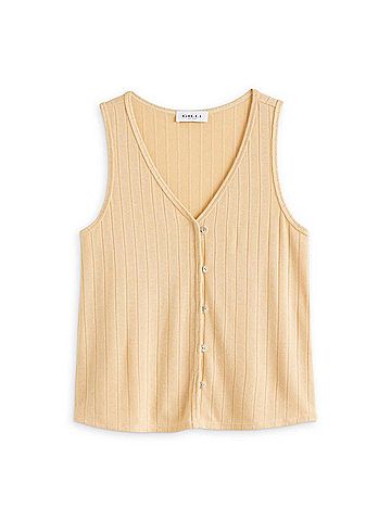 Gilli Women's Iris Fitted Button Front Textured Knit Tank in Yellow (view 1)