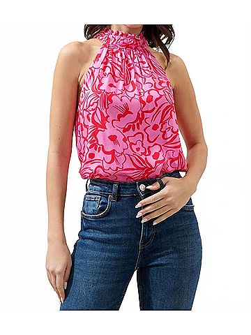 Sugarlips Claire Halter Blouse Petite in Pink-Red (view 2)