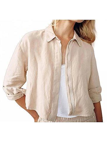 Bella Dahl Macey Cropped Shacket in Moroccan Sand (view 2)