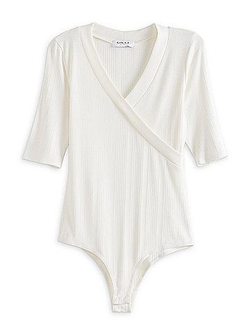 Gilli Women's Jada Fitted Surplice Knit Bodysuit in White (view 1)