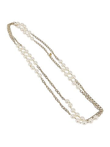 Chanel Vintage Double Pearl Station Long Chain Metal And Faux Pearls Gold Gold_Plated Necklace Jewelry (view 1)
