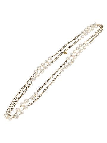 Chanel Vintage Double Pearl Station Long Chain Metal And Faux Pearls Gold Gold_Plated Necklace Jewelry (view 2)