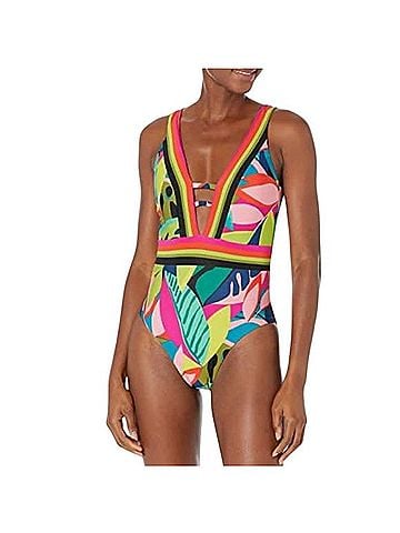 Trina Turk Rainforest Plunge Hi Leg One Piece One Piece Swimsuit (view 1)