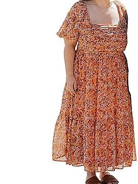 LC Lauren Conrad Pleated Bodice Squareneck Midi Dress Casual Dress (view 2)