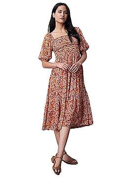 LC Lauren Conrad Pleated Bodice Squareneck Midi Dress Casual Dress (view 1)