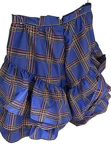 Maeve Blue Plaid Tiered A-Line Skirt Formal Skirt (view 2)