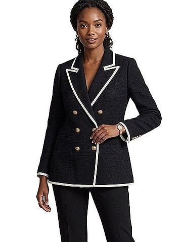 Express Black Double-Breasted Blazer with White Trim Jacket (view 1)