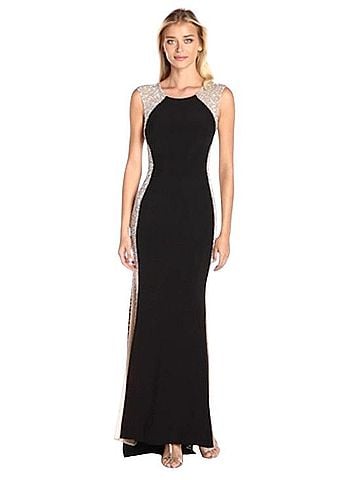 Xscape Black Caviar Beaded Illusion Side Panel Gown Cocktail Dress (view 1)