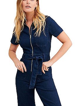 Anthropologie Navy Short-Sleeve Zip Utility Jumpsuit Overalls (view 2)