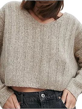 Zara Cropped Ribbed V-Neck Sweater Pullover Sweater (view 1)