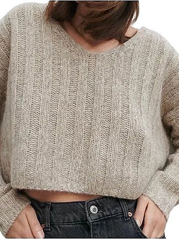 Zara Cropped Ribbed V-Neck Sweater Pullover Sweater (view 1)