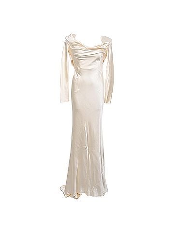 Danielle Frankel Danielle Frankel Noa Off-the-Shoulder Draped Charmeuse Gown in Ivory White Silk (view 1)