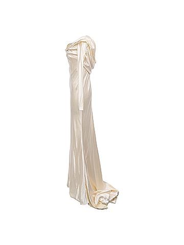 Danielle Frankel Danielle Frankel Noa Off-the-Shoulder Draped Charmeuse Gown in Ivory White Silk (view 2)
