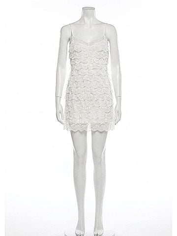 Cotton Candy Lace Ruffle Mini Dress in White (view 1)