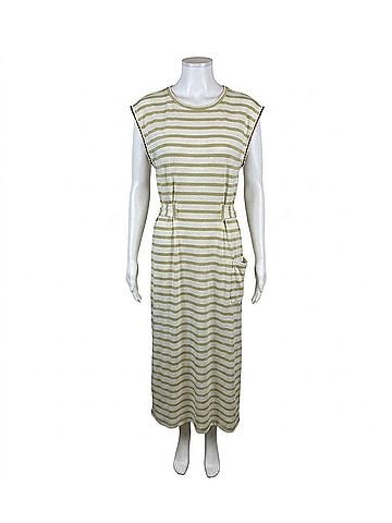 Hem & Thread Women's Tie Waist Striped Midi Dress in Yellow (view 1)
