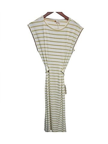 Hem & Thread Women's Tie Waist Striped Midi Dress in Yellow (view 2)