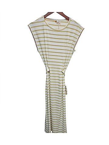 Hem & Thread Women's Tie Waist Striped Midi Dress in Yellow (view 2)