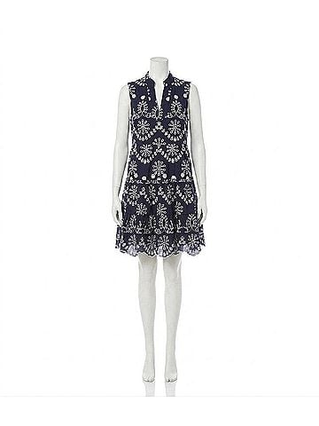 Karen Kane Sleeveless Eyelet Dress - Petite Petite in Navy With Off White (view 1)