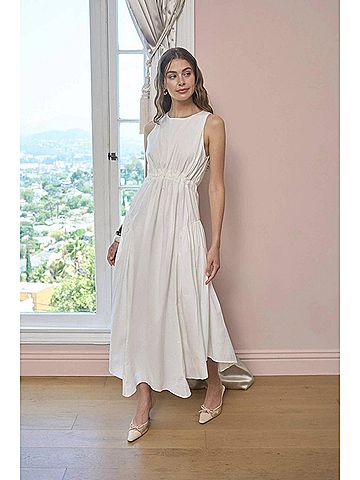 Moon River Tie Back Handkerchief Dress in White (view 2)