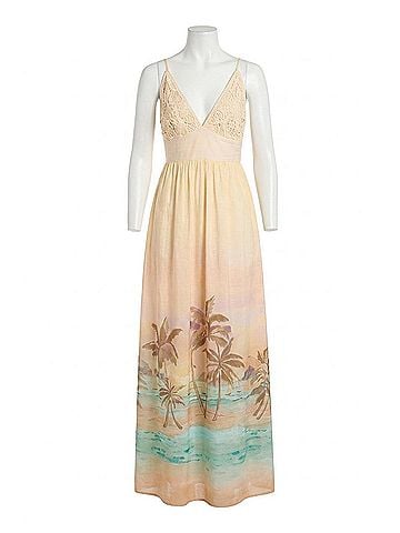 Dress To Tropical Embroidered Bodice Maxi Dress in Beige (view 1)