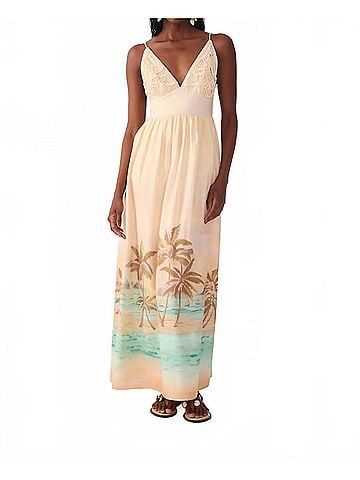 Dress To Tropical Embroidered Bodice Maxi Dress in Beige (view 2)