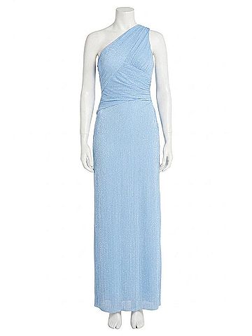 Maggy London One Shoulder Metallic Evening Dress in Vibrant Perry (view 1)