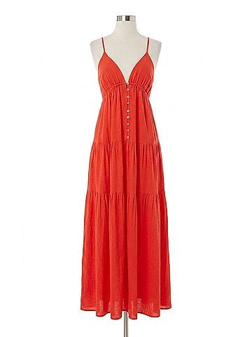 Hem & Thread V-Neck Tiered Maxi Dress in Orange (view 1)