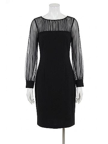 Maggy London Long Sleeve Illusion Neckline Dress in Black (view 1)