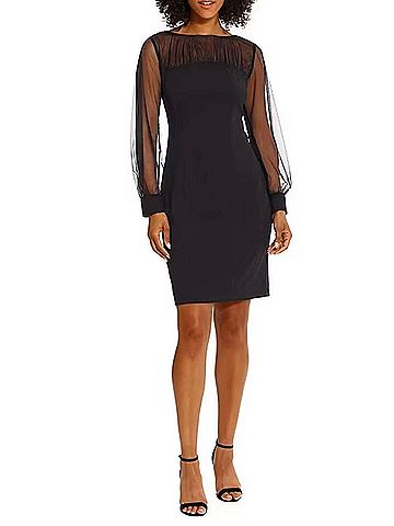 Maggy London Long Sleeve Illusion Neckline Dress in Black (view 2)