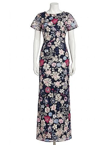 JS Collections Magnolia Pleat-Sleeve Gown in Navy Multi (view 1)