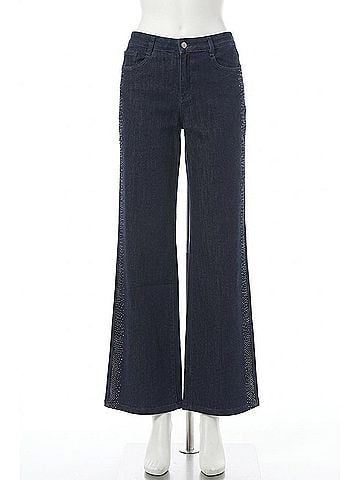 Joseph Ribkoff Rhinestone Flared Jeans in Dark Denim Blue (view 1)
