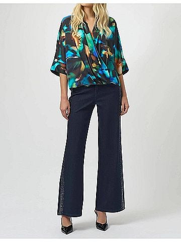 Joseph Ribkoff Rhinestone Flared Jeans in Dark Denim Blue (view 2)