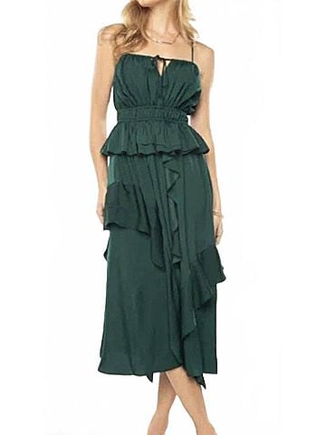 Miss Me Forest Ruffle Dress in Green (view 2)
