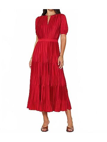 Current Air Pleated Maxi Dress in Red (view 2)