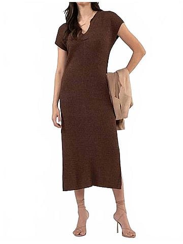 Blu Pepper Knit Midi Dress in Brown (view 2)
