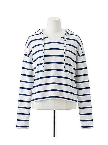 Chaser Terry Cropped 3/4 Sleeve Pullover Hoodie in Striped (view 1)