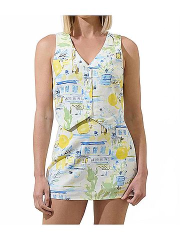 Sugarlips Kayri Button Up Cropped Vest in Blue-Multi (view 2)