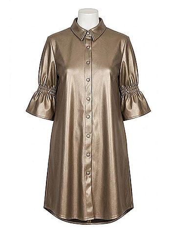 Dolce Cabo Vegan Leather Metallic Ruffle Sleeve Dress in Antique Gold (view 1)
