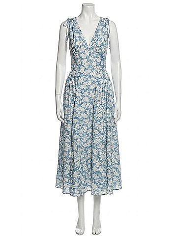 Astr Emmery Floral Wrap Midi Dress in Blue (view 1)