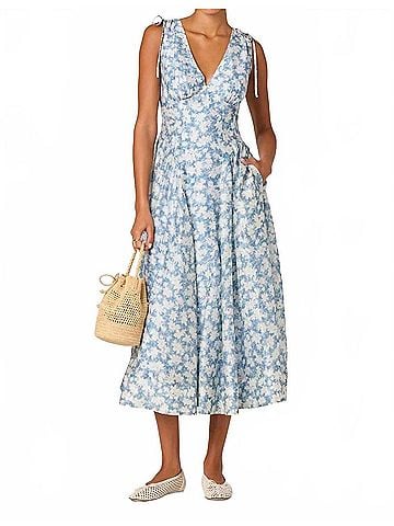 Astr Emmery Floral Wrap Midi Dress in Blue (view 2)