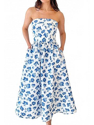 Shoshanna Dana Maxi Dress in Ivory/Cobalt (view 2)