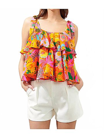 Sugarlips Julie Tiered Tank in Orange-Floral (view 2)