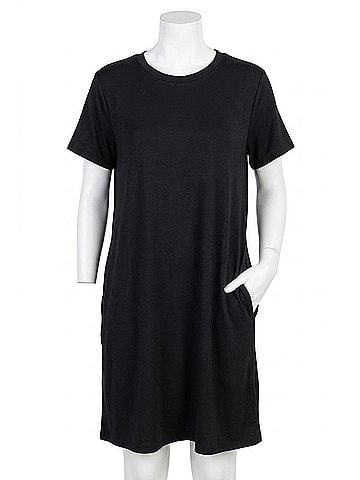 Yelete Side Pockets On The Go T-Shirt Mini Dress in Black (view 1)