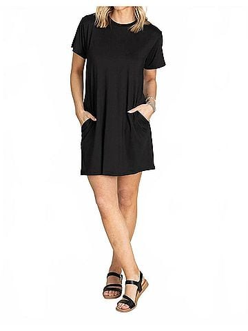 Yelete Side Pockets On The Go T-Shirt Mini Dress in Black (view 2)