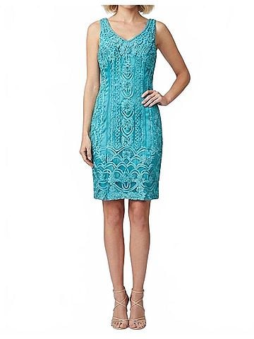 Sue Wong Embroidered Lace Cocktail Dress in Marine (view 2)