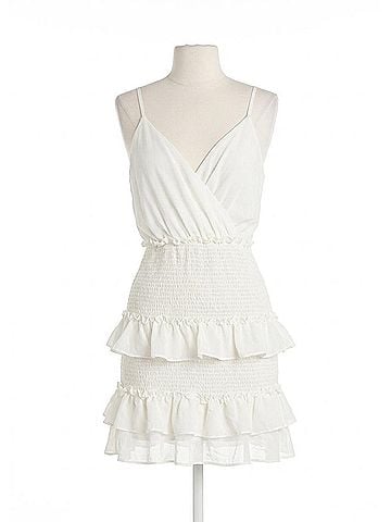 She Halter Surplice Tiered Mini Dress in Off White (view 1)